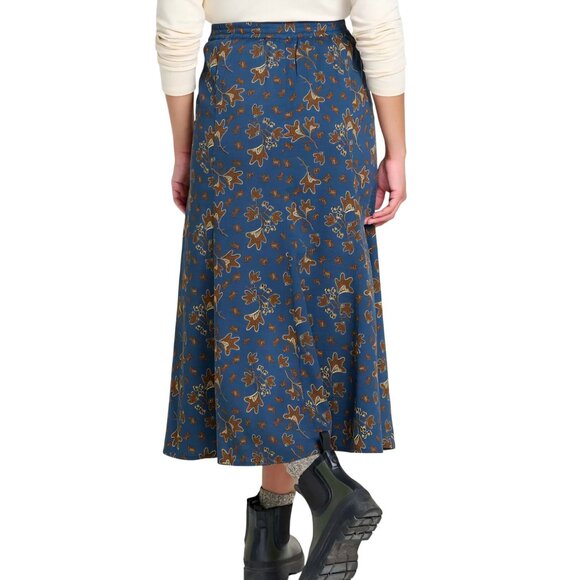 Toad&Co Manzana Paneled Midi Skirt Midnight Leaf Print Organic Cotton Size L - Picture 4 of 12